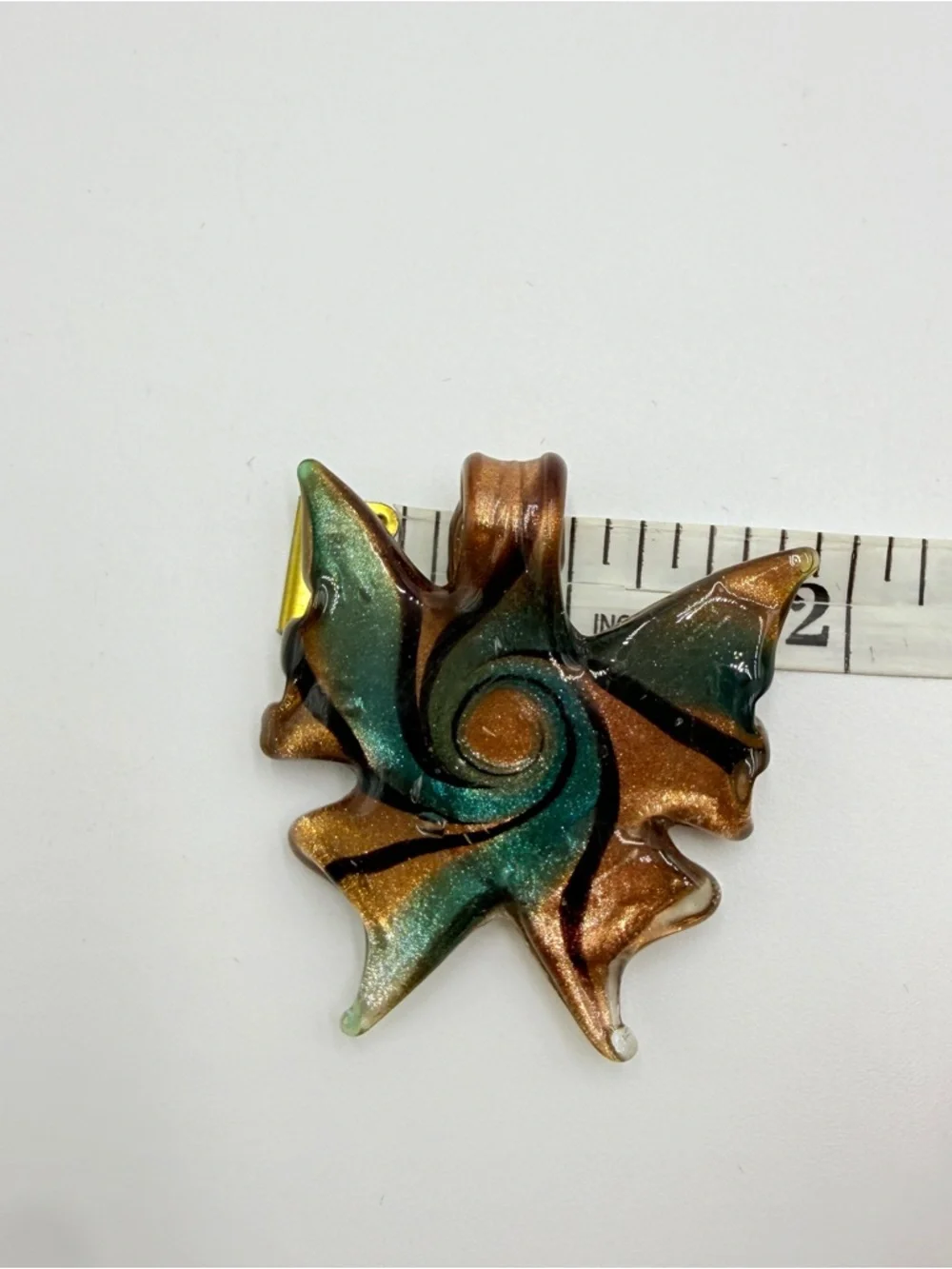Vintage Murano Style Glass Pendant Swirl Gold Green Abstract - Picture 6 of 6